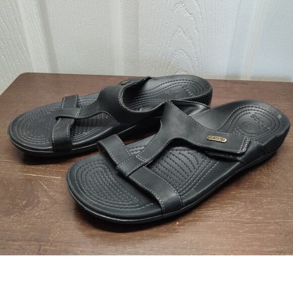 Crocs Women's Size 8 Black Ella Comfort Path Sandals Strap Open Toe Slip-On - Picture 1 of 7